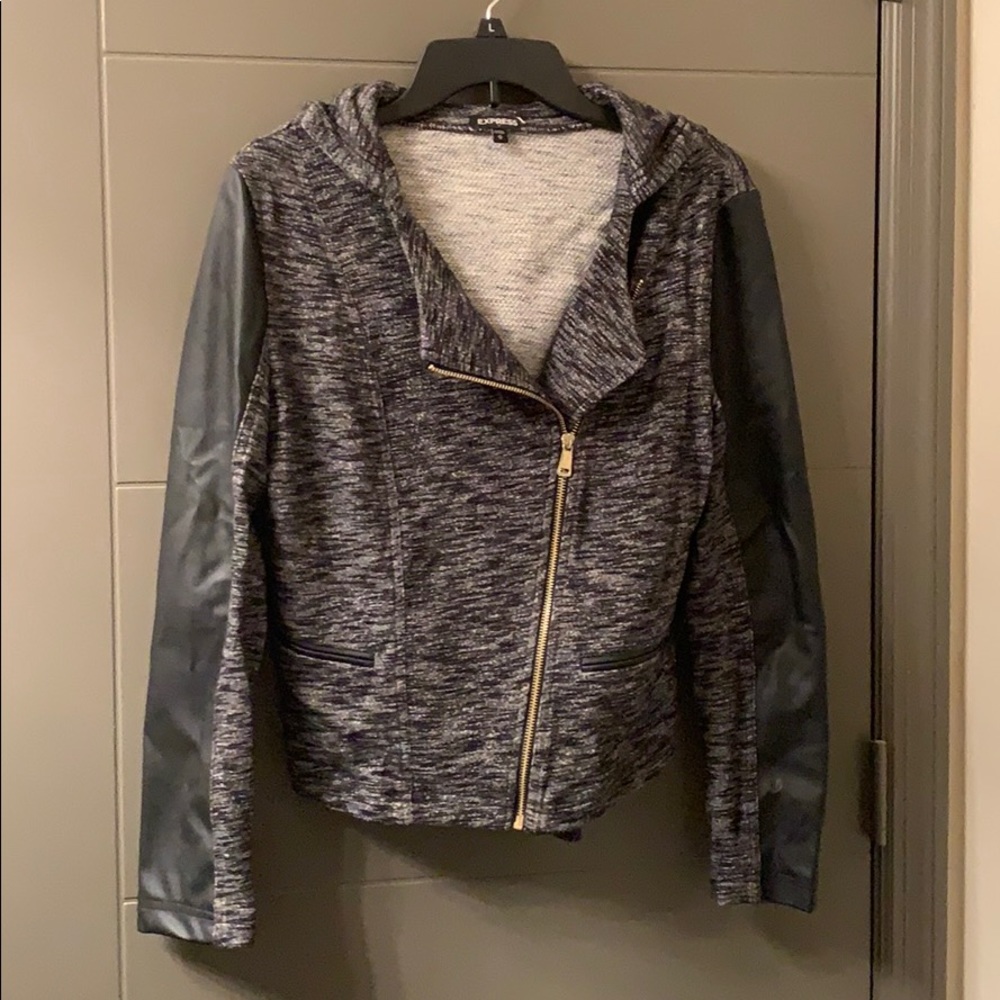 Leather and cotton asymmetrical Express jacket